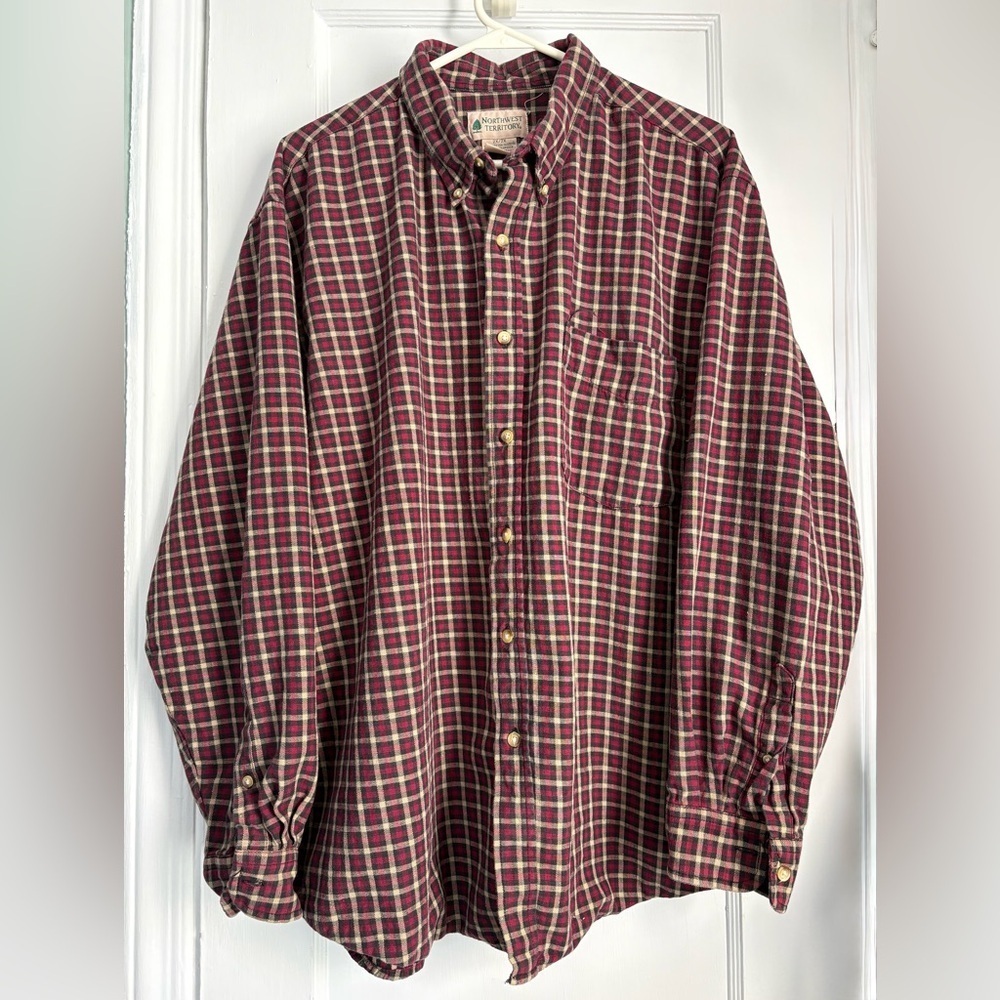 Northwest Territory Burgundy and Green Plaid Button-Down Shirt, Sz: 2X